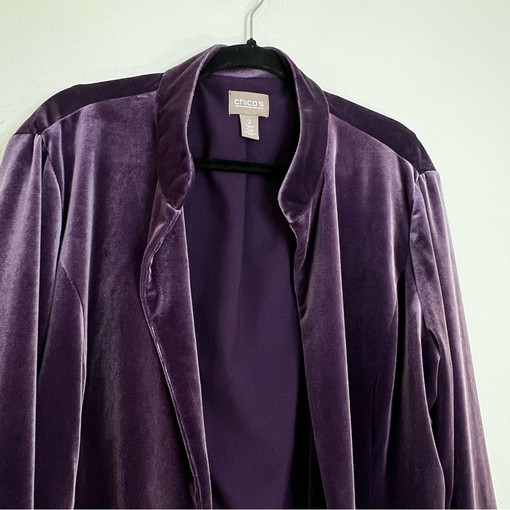 Chico’s Purple Soft Stretchy Velour Open Jacket Cardigan Women’s Size Large - 2 - Picture 3 of 10